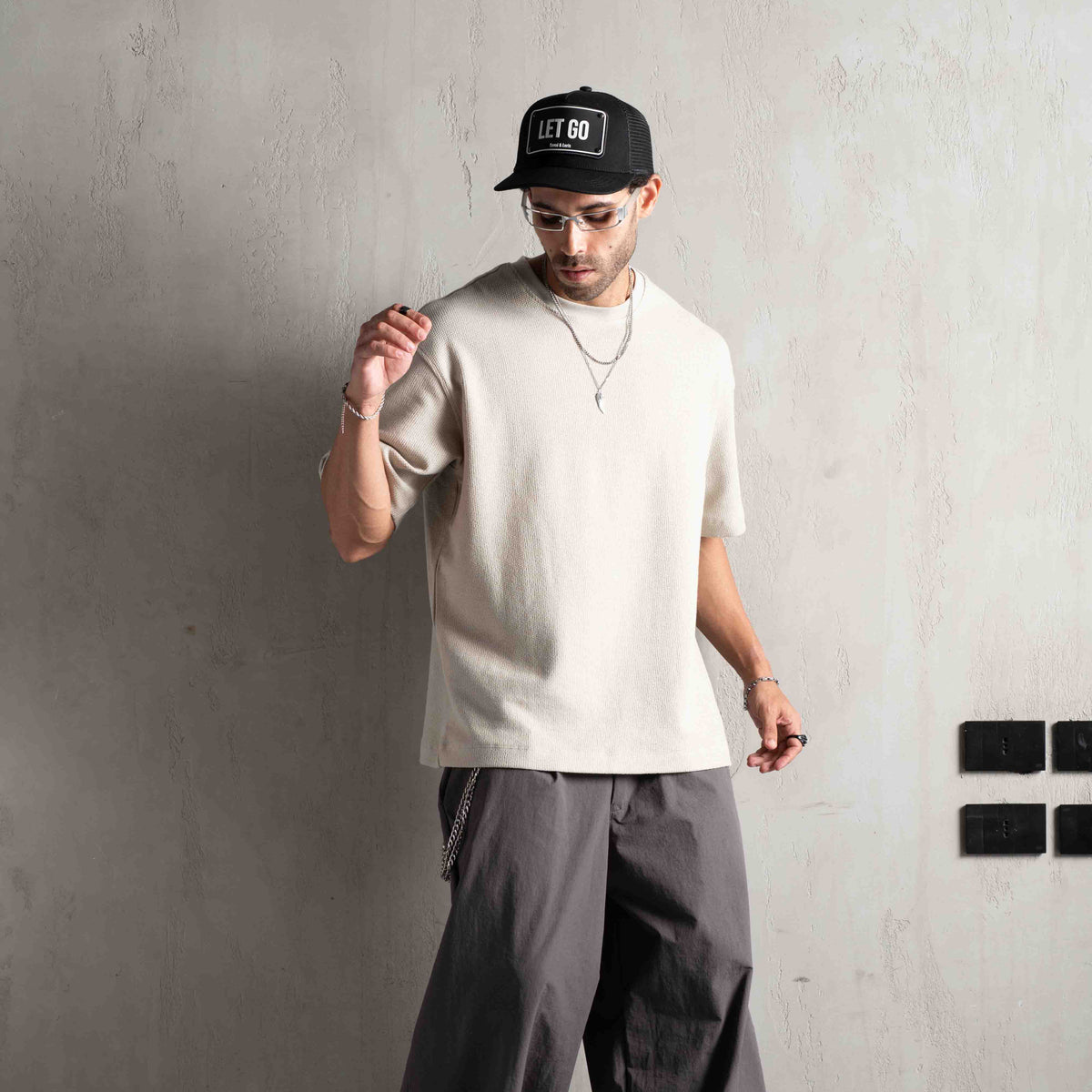 Beige Signature Jacquard Oversized T-Shirt