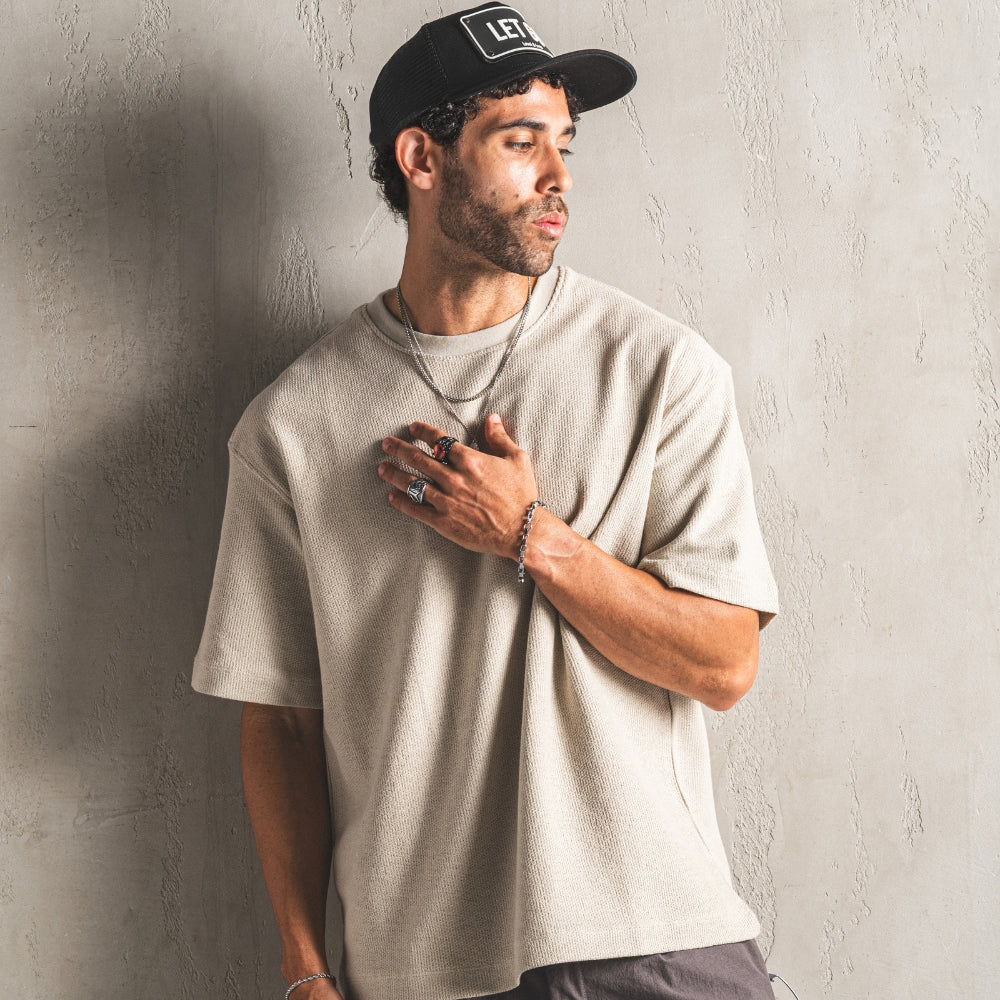 Beige Signature Jacquard Oversized T-Shirt
