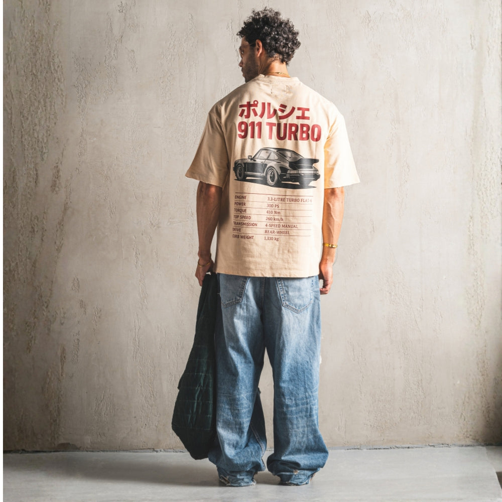 911 Turbo Beige Distressed Oversized T-Shirt