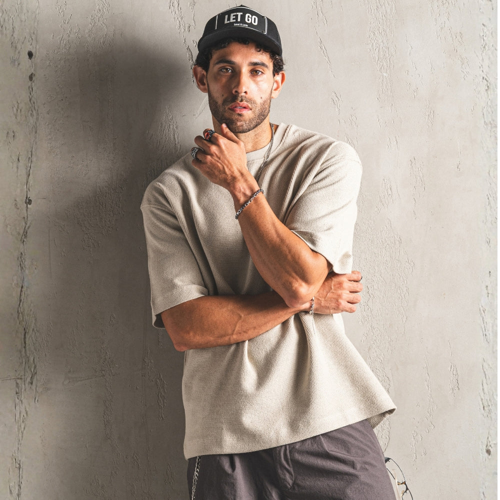 Beige Signature Jacquard Oversized T-Shirt